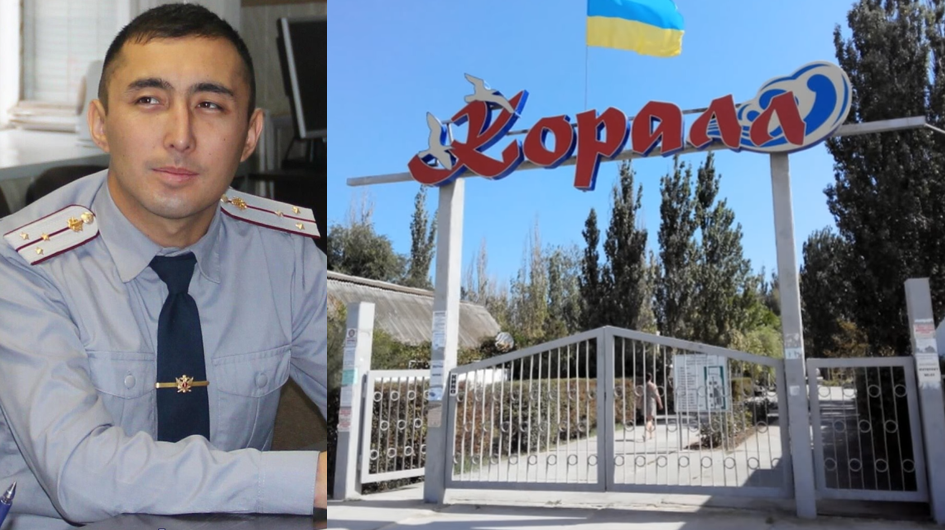 Ельдар Саидов, колаборант. Захоплена окупантами база відпочинку «Корал», перетворена на базу постачання російських тюремщиків на Херсонщині Фото: t.me/genichua